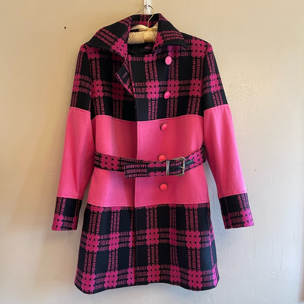 Versus Versace pink plaid coat size size 10